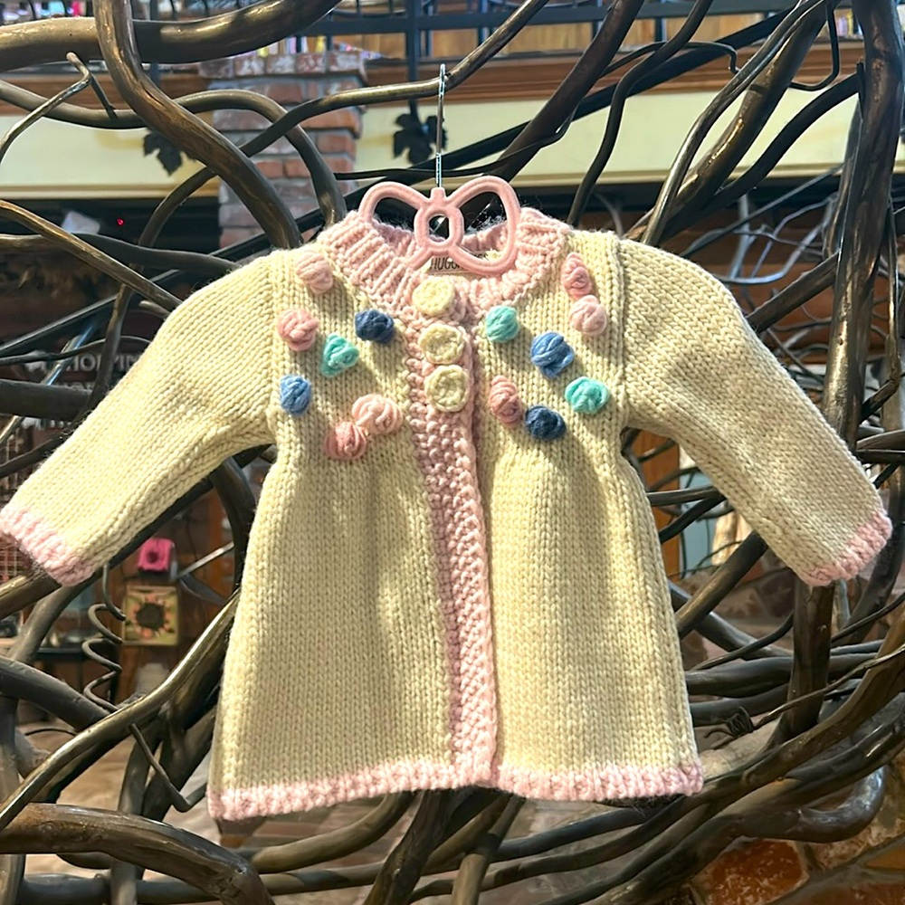 NWT Huggalugs Infant White  Knit Poppy Sweater